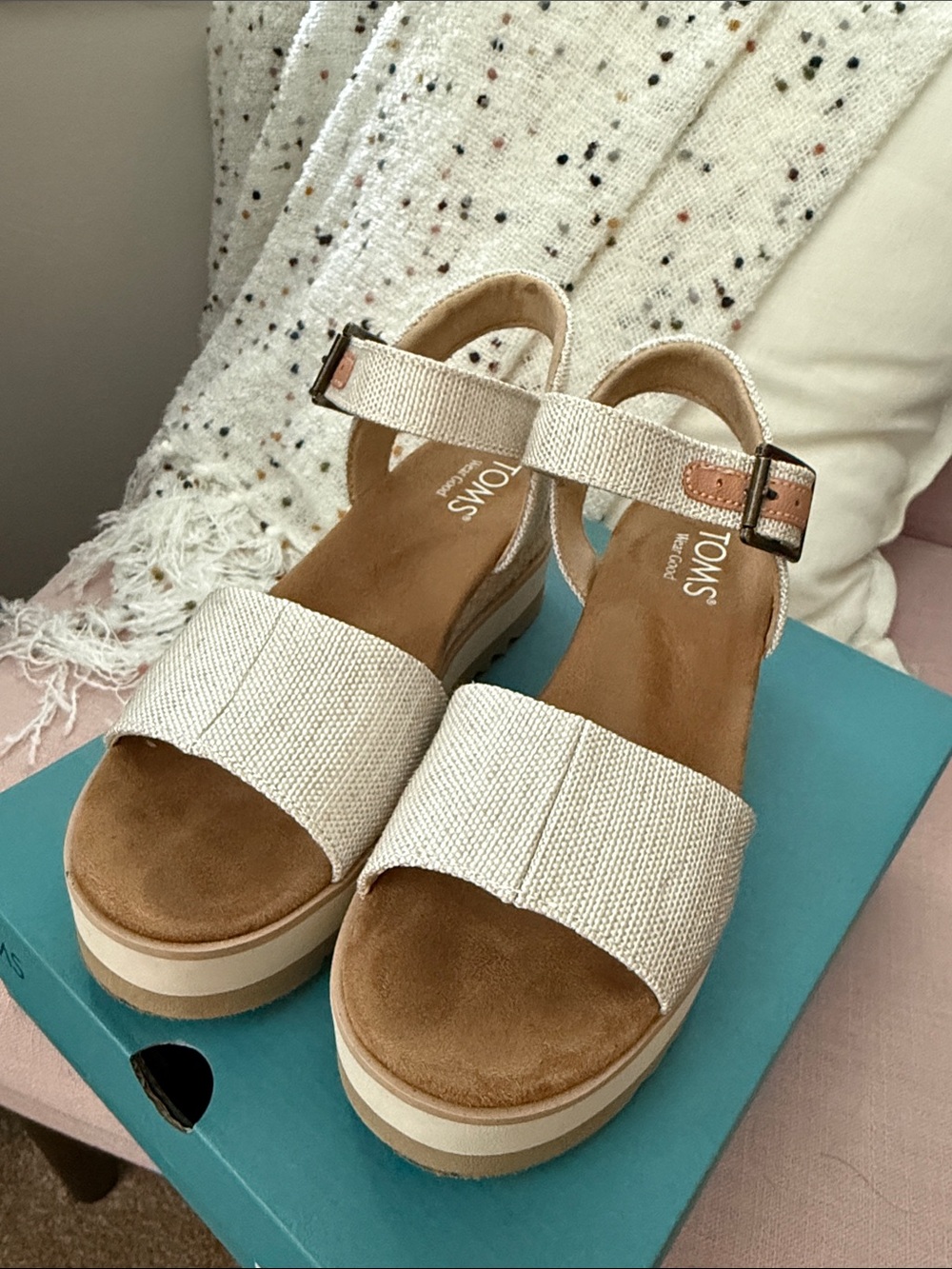 TOMS Natural Canvas Wedge Sandals - Picture 3 of 7